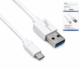 USB 3.1 kaabel tüüp C - 3.0 A andme- ja laadimiskaabel, 5Gbps, 3A laadimine, valge, DINIC karp koos Euro-auguga, 2m